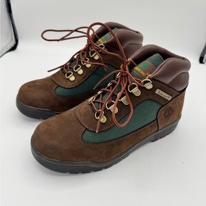 Kids Timberland Field Boots Brown Green Waterproof Hiking Boots Mens Size 5